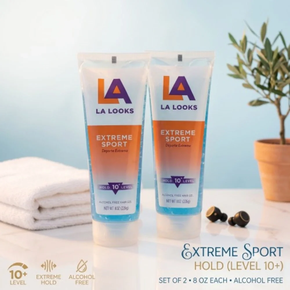 LA Looks Extreme Sport Hair Gel Hold 10+ Level Alcohol Free 8 oz Each Pack of 2